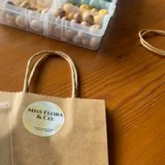 a bag sitting on top of a wooden table